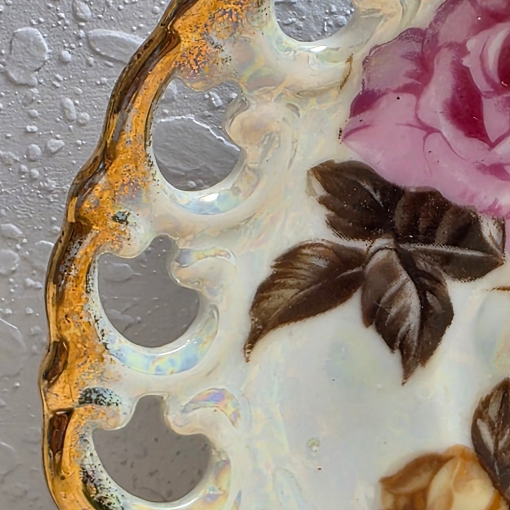 Vintage 50s‎ Metasco Japan Porcelain Rose Gold Lattice Plate Decorative Display - Picture 2 of 6